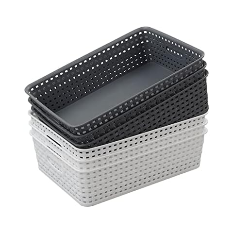 Afromy Set of 6 Plastic Weave Storage Basket, A4 Storage Basket Tray Cover