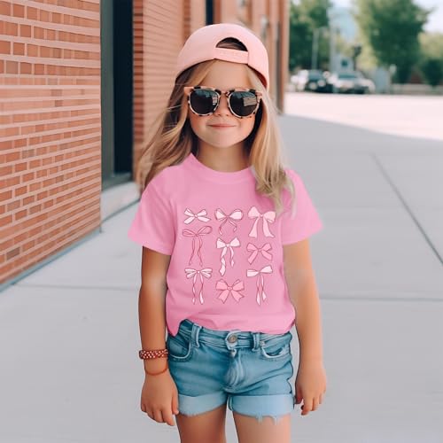 Cute Graphic Shirts for Girls Pink Bow Shirt for Kids Coquette Preppy Clothes Aesthetic Summer Tees Tops for Tweens2