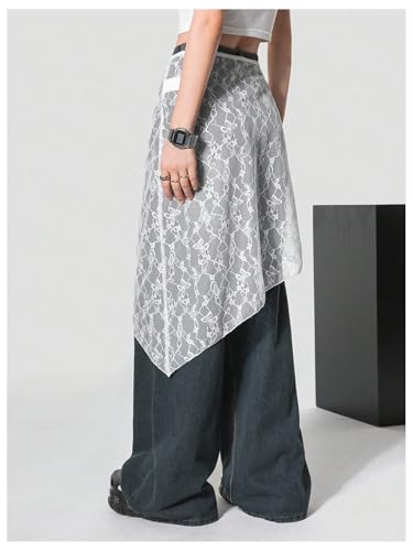 Verdusa Women's Floral Lace Sheer Skirt Tie Knot Asymmetrical Knee Length Skirts3