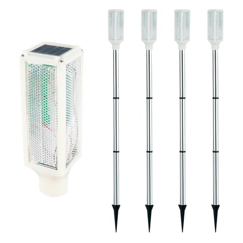 Aolyty Solar Lights Outdoor Waterproof Driveway Markers Reflective Warning Flash Light with 2 Lighting Modes LED Solar Light 4 Pack for Parking Lots Yard Sidewalk Stop Sign 30 Inches (White)