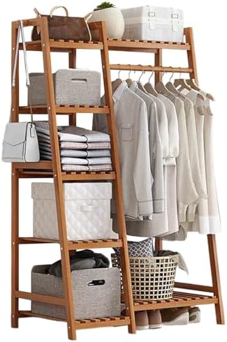 Bamboo Armoire Wardrobe Closet with Hanging Rod - Multi-Functional Organizer for Bedroom & Cloakroom Storage Solutions
