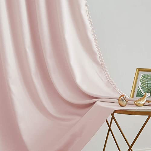 Treatmentex Pompom Blackout Curtains for Bedroom Pink Girls 72 inch Energy Efficient Thermal Insulated Living Room Darkening Curtain Panels Pencil Pleat for Kitchen Nursery Room 50" w x2 Panels - Image 4