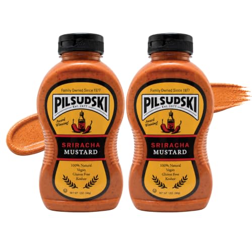 Pilsudski Sriracha Mustard, All Natural, Gluten Free, Vegan &amp; Kosher, 12oz Squeeze Bottle (2 Pack)