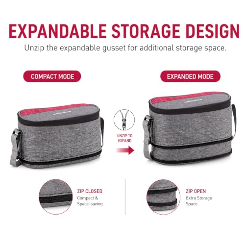 Image of CELLO MF Senator Set of 4 Stainless Steel Lunch Box with Extendable Zipper Bag, Burgundy | 300ml, 300ml, 500ml Containers, 750ml Oval Container with Spoon & Fork, Leakproof Tiffin Set for Office