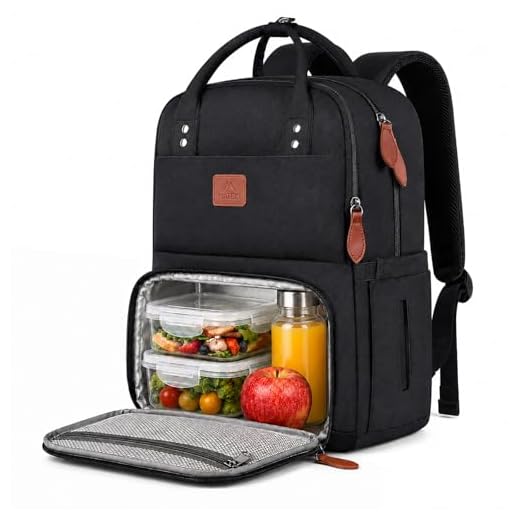 Lunch Backpack for Women, Insulated Cooler Backpacks with USB Port, 15.6 inch College School Laptop Bookbag Reusable Water Resistant Tote Food Bag for Work Beach Camping Picnics Hiking Womens Gift