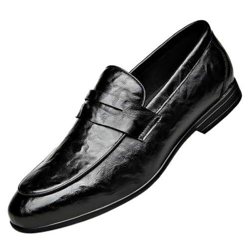 Men's British Style Genuine Leather Loafers for Business Casual Black Comfortable Soft Sole Slip On Dress Shoes