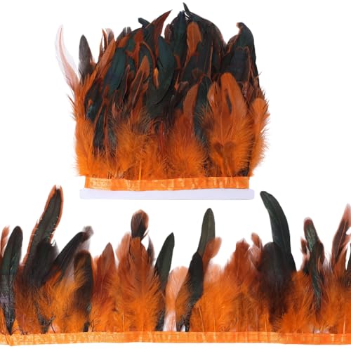 GORGECRAFT Flecos de Plumas de Gallo de 5 m Adorno de Plumas Naturales de 10-20cm Cinta de Cola de Gallo Naranja Manualidades de Costura Disfraces de Halloween Cosplay Capas Chales Alas Decoración