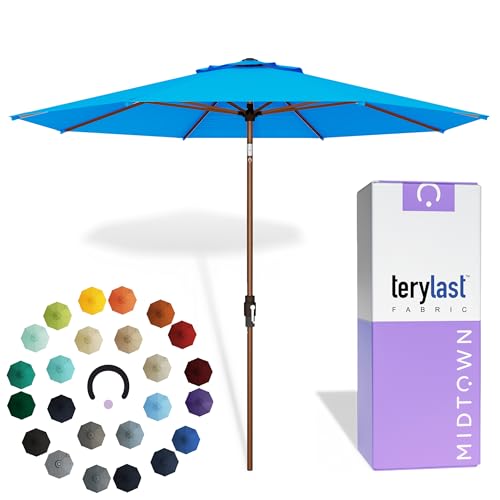 Image of Midtown Umbrellas Wooden 2-8 Ft Patio Umbrella, Cobalt Canopy