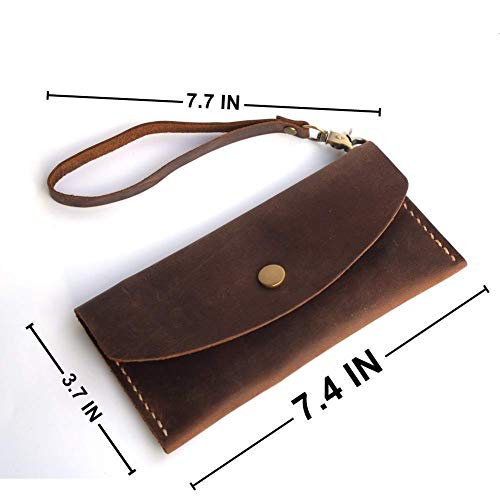 Handmade Leather Wristlet Wallet with Card Slots Retro Multi-function Envelope Mobile Phone Card Holder Clutch Wallet with Hand Wrist Lanyard3