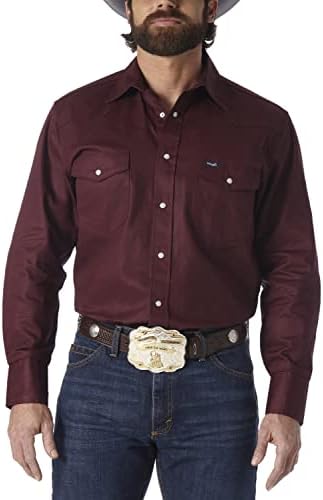 Wrangler Men's Authentic Cowboy Cut Work Western Long-Sleeve Firm Finish Shirt,Red Oxide,Medium