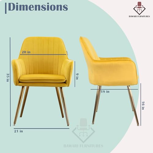 Image of Accent Chair for Living Room| Soft Velvet Fabric Armchair with Multi Colour Leg Options | Modern Chair with Thick Cushion for Home Office restaurent and cafes| 1pc (Golden Legs, Yellow)