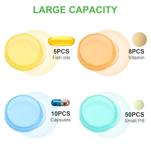 Image of Small Pill Case, 8 Pack Round Pill Storage Boxes, Portable Tiny Pill Organizer Container for Pocket Purse, Compact Plastic Medicine Caddy Dispenser for Work, Caping, Trip, Travel - Colorful