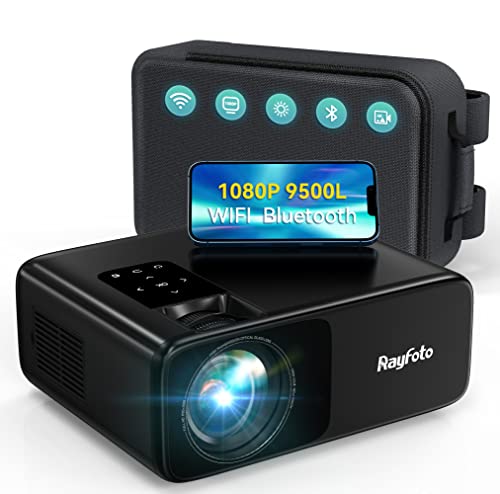 Proyector con WiFi y Bluetooth, Rayfoto Native 1920 × 1080P HD 9500L Soporte para proyector 4K para cine en casa, cine al aire libre, películas y video, TV, teléfono compatible con HDMI, USB, AV, portátil, iOS y Android