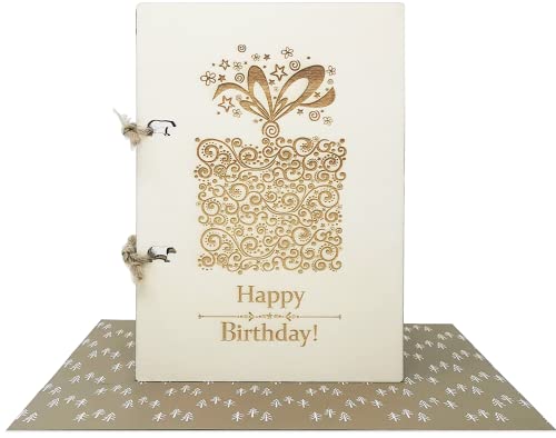 Geburtstagskarte aus Holz - Graviertes, detailliertes Geschenk mit eingraviertem "Happy Birthday" darunter Cover