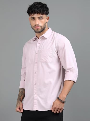 Image of Men Slim Fit Solid Spread Collar Casual Shirt