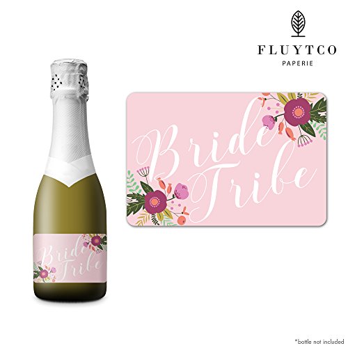 FLORAL BRIDE TRIBE - Set of 20 Bachelorette Label Stickers for Mini Champagne Bottle & Gift Box - Bridesmaid, Maid & Matron of Honor Proposal Gift- Engagement Party- Bridal Shower