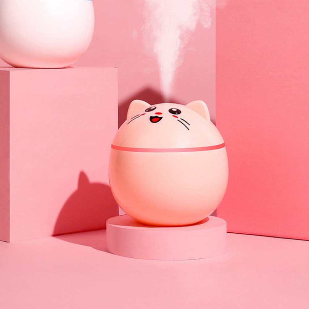 Nawilżacz ultradźwiękowy nawilżacz powietrza domowy spray nawilżający akademik nawilżanie samochodu 300ML z lampką nocną LED biały (Color : Pink)