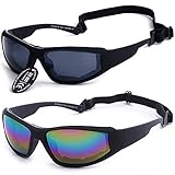 Peicees 2 Pack UV400 Sunglasses Cycling Motorcross Motorcycle Scooter Helmet Ski Goggles with Adjustable Elastic Strap, Sports Outdoor Running Golf Bicycle Mountain Bike Skiing Safety Eyewear Glasses