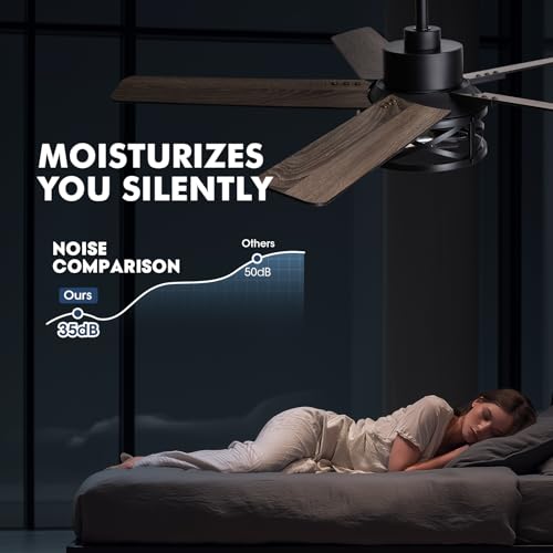 Image of 52 Inch Ceiling Fans with Lights and Remote Control, Low Profile Farmhouse Ceiling Fan for Bedroom Living Room and Patio, Black Caged Ceiling Fan for Indoor and Outdoor(NO BULBS)