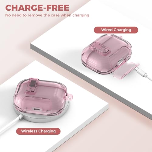Image of Compatible with Airpods Pro 3 Case Clear with Lock Phone Stand, Soft TPU Magnetic Automatic Lock Apple AirPods Pro 3rd Generation Protective Cover Skin Women Men + Cleaning Kit for iPod Pro3 Case Pink