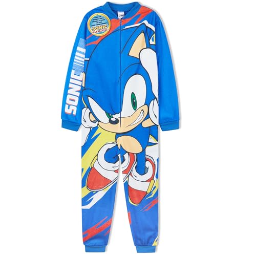 Get Trend SONIC THE HEDGEHOG One-Piece Pajamas for Boys, Soft Full Sleeves Fleece Jumpsuit, Zip Front Sleepwear, Lounge Wear, Gifts for Boys (6-7 Years, Blue Speed Sonic)