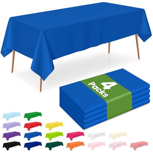 Image of LANLISA 4 Pack Blue Plastic Tablecloth, 54 x 108 Inch Rectangle Table Cloth Disposable, Patriotic Decorations, Veterans Day Tablecloths, Plastic Cover