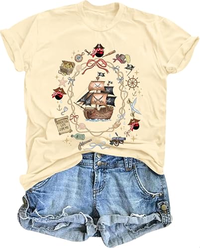 Pirate Shirts Women Night Cruise Family Trip Outfit Yo Ho Yo Ho Pirate Costume Skull Treasure Ships Graphic Tee