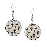 Material: Holz. Modische Sommer-Ohrringe aus Holz, baumelnde leichte Ohrringe, runde Kreise, Ohrringe für Frauen und Mädchen, Holzfäller-Büffel, kariert, hellbraun