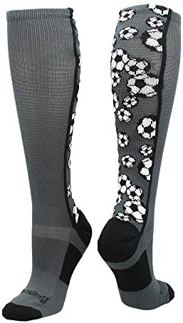MadSportsStuff Crazy Soccer Socks with Soccer Balls over the calf (Graphite/Black, Small)