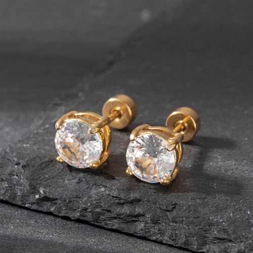 14K Gold Plated Solid 925 Sterling Silver Post Cubic Zirconia Stud Flat Back Earrings4