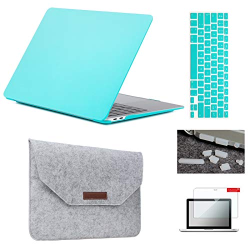 Keyrun MacBook Air 13-inch(2018/2019 Release) A1932 Hardshell Case & Felt Sleeve 5 in 1 Bundle with Screen Protector, Keyboard Cover & Dust Plug - Turquoise