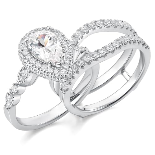 Newshe Jewellery Wedding Rings for Women Bridal Sets Sterling Silver Engagement Ring Enhancer Pear...