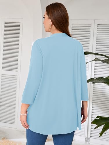 Image of AusLook Women's Plus Size Lightweight Open Front Cardigan 3 /4 Sleeve Cover Ups Shrugs Shawls and Wraps Kimono Jacket Coat