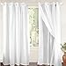 DriftAway Lily White Pinch Pleated Voile Sheer Blackout Curtain Liner Embroidered with Pom Pom One Panel Lined Grommet Curtain for Kids Nursery Room 52 Inch by 84 Inch Blackout Off White