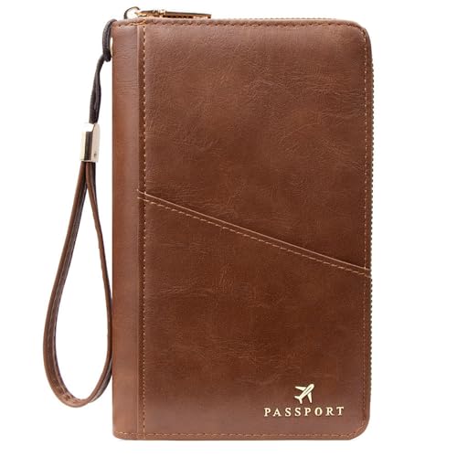 Family Passport Holder for Travel Women and Men RFID Passport Holder with Zipper Passport Case Passport cover Passport Wallet Travel Essentials and Accessories(1-2, Dark Brown) by QIVANLIFE - Used condition - Image 2