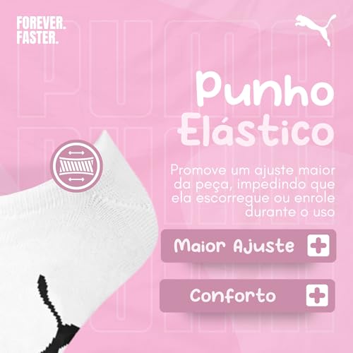 PUMA Kit 9 Pares Meia Invisível Sapatilha Adulto Feminina, 9 Brancos, 34-39