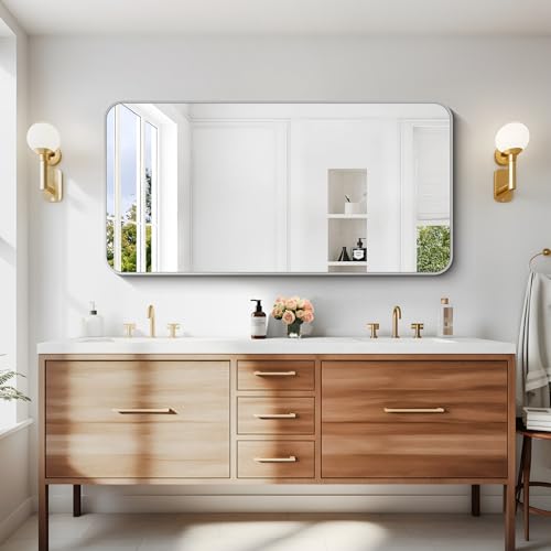 Image of DESBING 24 inch x 48 inchBathroom Mirror, Sliver Wall Mirror with Metal Frame, Decorative Rectangular Vanity Mirror for Bedroom Bathroom Living Room Entryway (Horizontal /Vertical)