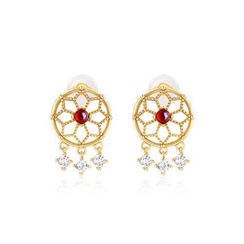 Boucles d'oreilles attrape-rêves en argent S925 et véritable grenade