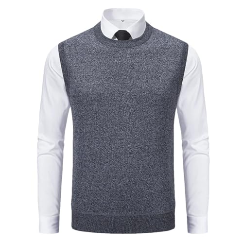 Mens Crew Neck Knitted Vest Solid Color Knit Tops Sleeveless Sweater Vest Korean Business Waistcoat
