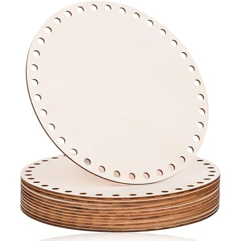 AWIZOM 12 Pcs Wooden Basket Bottoms for Crochet 8 Inch Round Basket Wood Bottom Circle Weaving Knitting Base Natural Wood Base Shaper for Crochet or Knitting Weaving Crafts Home Decoration(Hole:8mm) Cover