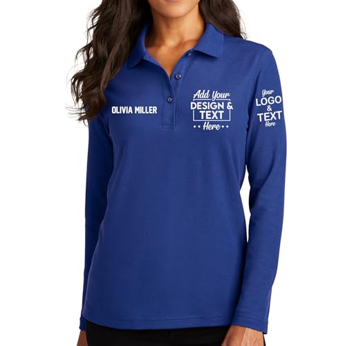 Custom Polo Shirts Design Your Own Personalized Long Sleeve Polo Shirt for Women Royal
