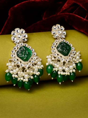 Floral Kundan Dangle Drop Earrings (E104830)