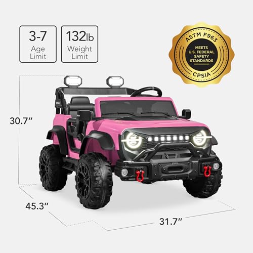 Image of Best Choice Products Kids 24V 2-Seater Electric Ride On Car Truck w / 132lb Weight Capacity, Parent Control, Bluetooth, LED Lights - Pink