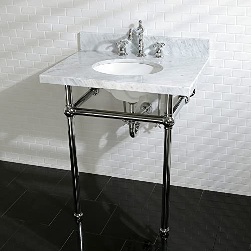 Kingston Brass Kvpb30Mb1 Templeton Console Sink, 30" L X 22" W X 12-1/4" D, Carrara Marble/Polished Chrome #TOP4