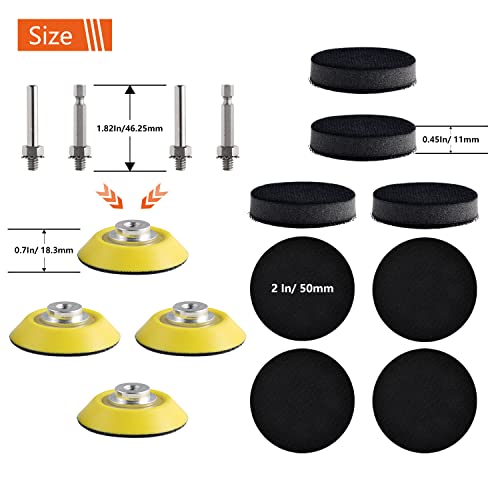 4Pcs 2 Inch Hook and Loop Sanding Pad for Sanding Discs with 1/4 inches Dia Shank Drill Attachment + Soft Foam Layer Buffering Pad (8 Pack)