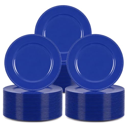 Tomeurperf 100Pcs Royal Blue Charger Plates Bulk Wedding - 13" Premium Royal Blue Chargers for Dinner Plates, Decorative Charger Plates for Events & Parties