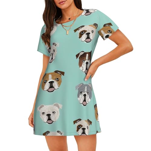 Chemise de nuit légère coupe premium imprimé bouledogue anglais élégant