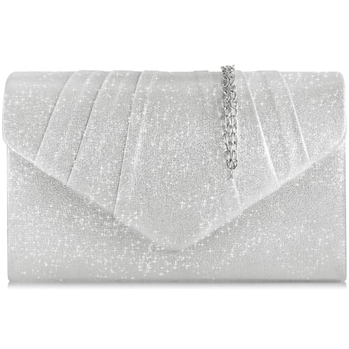 Milisente Clutch Purses For Women Suede Pleated Evening Bag Bridal Evening Clutch Bag, 807 Pu Leather Silver, Medium