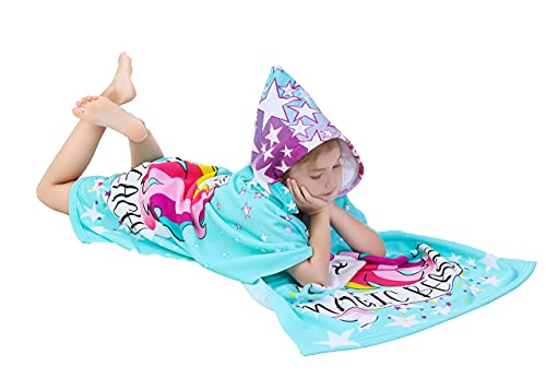 Athaelay Soft Swim Cover-Ups For 3 To 10 Years Old Kids Girls Hooded Bath Beach Poncho Towels (Magic Unicorn, With Drawstring Bag) #TOP2