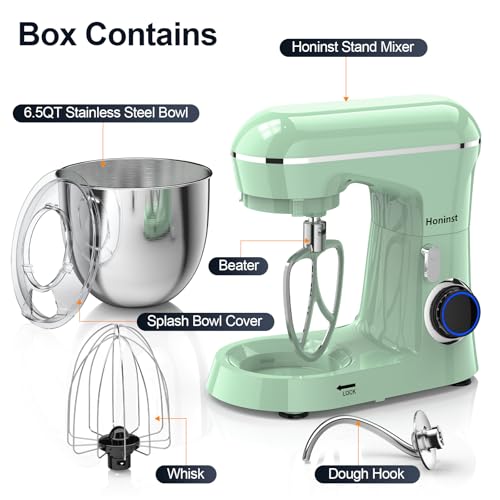 Stand Mixer, 6.5QT 10-Speed Tilt-Head Electric Stand Mixer, 3-In-1 Kitchen Mixer with Bowl, Dough Hook, Whisk and Beater, Food Mixer for Baking, Cake and Most Home Cooks, Light Green - Image 3